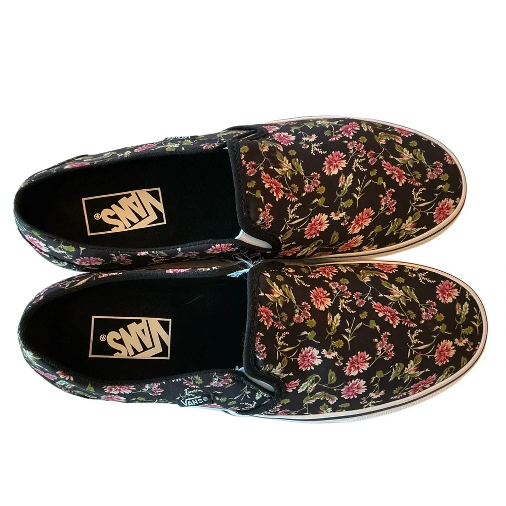 Vans Women’s Asher Black Pink Floral Slip On Sneaker Walking Shoe Size 9.5 - Picture 8 of 9
